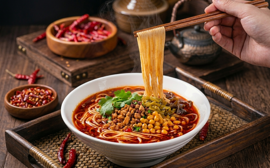 使用明特麻辣米线料制作的麻辣米线展示图