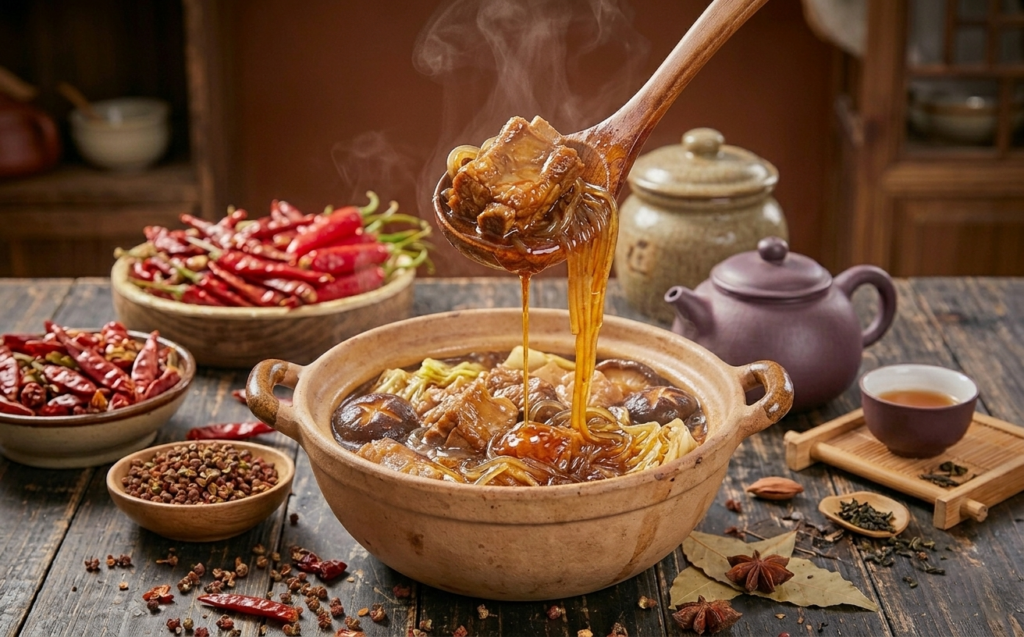 使用明特砂锅料制作的砂锅牛杂展示图